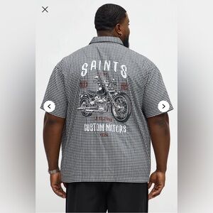 SAINTS STUDIO Custom Motors Men's Black and White Checkered  Shirt,Size 2XL,NWT